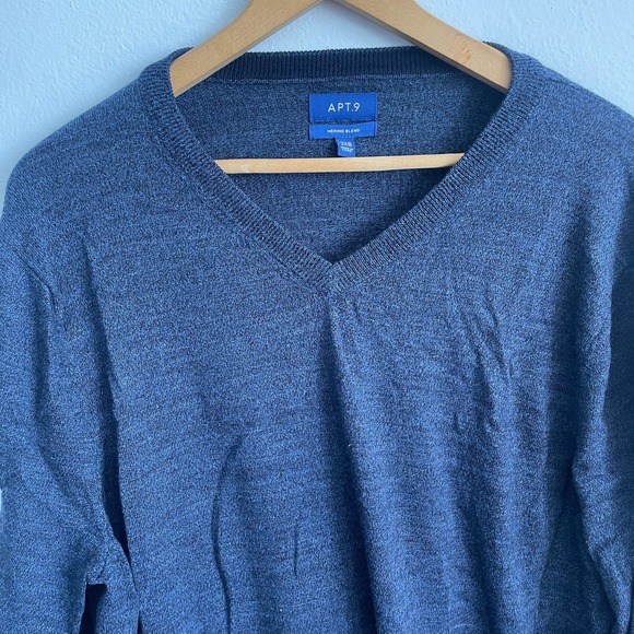 Apt. 9 Merino Blend Wool V Neck Blue Sweater Men's Size 2X B - Picture 5 of 5